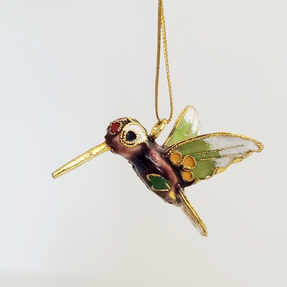Vtg Set of Four Cloisonné Christmas Ornaments Hummingbird Snowman Ladybug Flower - Picture 9 of 10